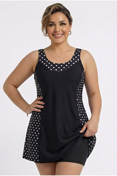 vawensea Kadın Büyük Beden Şortlu Elbise Mayo Puantiye Desenli (ŞORTU AYRI GÖ...