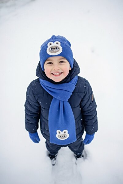 AYDINER TEKSTİL Labubu Patterned Scarf Beanie Gloves Set Unisex (3-8 Years)