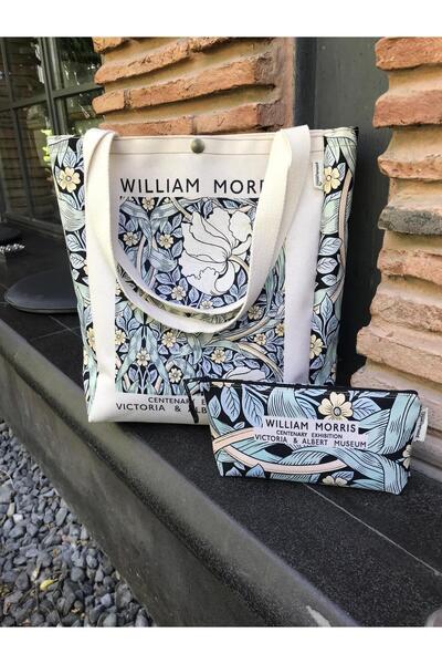 pamukcanta حقيبة ويليام موريس القماشية القابلة للغسل مع جيب معدني - حقيبة مكياج