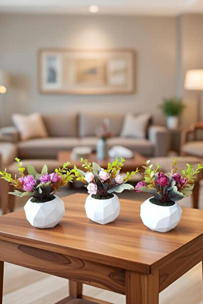 adresiburasi مجموعة زهور صناعية في وعاء خرساني مكونة من 3 موديل 4