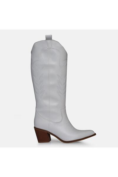37Numara BÜYÜK NUMARA KADIN KOVBOY ÇİZME 41-42-43-44 BEYAZ CİLT