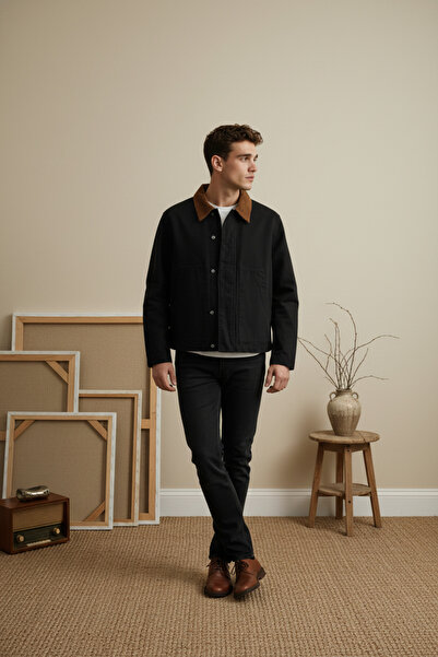 A&O Style Men's Regular Fit Collar Detailed Snap Fastener Premium Denim Jean ...