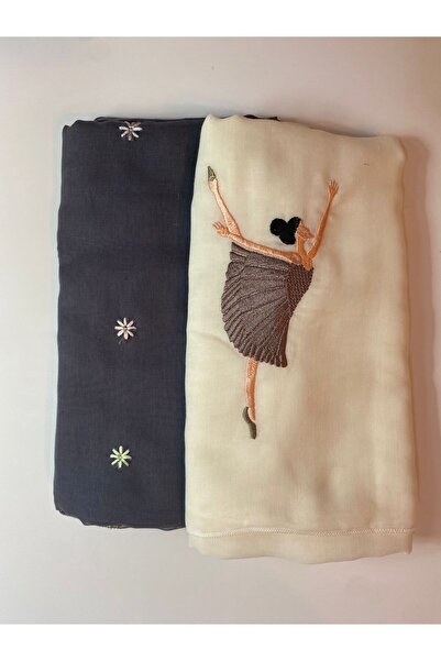 Veil Designer A set of two headscarves, one white and one navy, with white an...