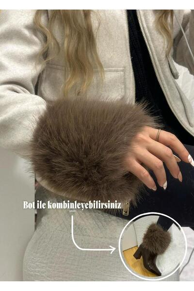 kibarca Yeni Trend Toz Pembe Kürk Bileklik Peluş Kolluk Manşet Kürklü Bot Tak...