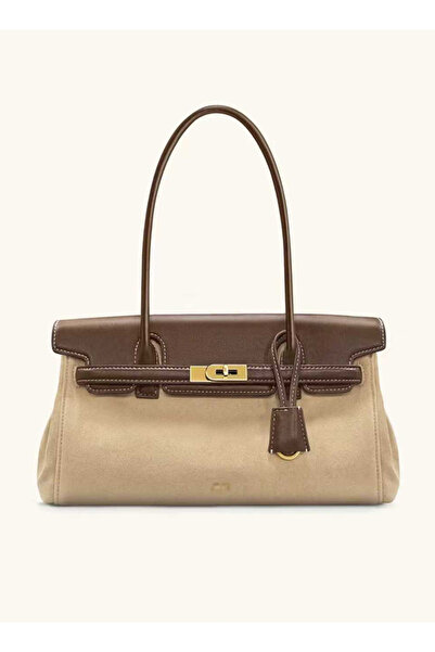 Noorksa حقيبة كتف واحدة محمولة باليد للنساء - جلد سويدي صناعي بني