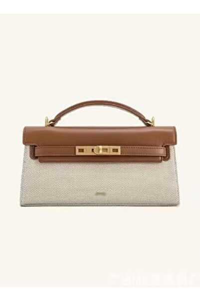 Noorksa حقيبة يد، حقيبة كيلي بنقشة جلد التمساح، حزام كتف قابل للتعديل - قماش بني