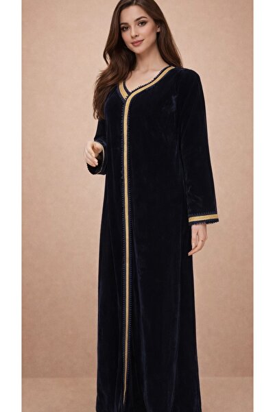 BK jalabiya navy blue velvet jalabiya