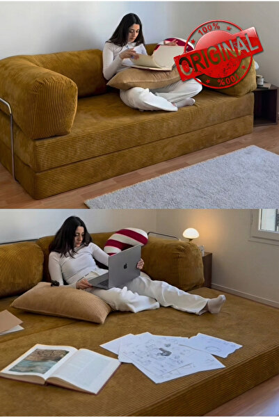 Dekoro YENY SOFA FİTİLLİ KADİFE, MODERN, PRATİK, YER YATAĞI, DAYANIKLI, BONDE...