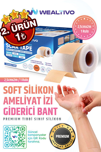 Wealtivo Silikon Yara Bandı 2m - Kolajen Etkili Kırışıklık/Ameliyat/Sezaryen/...