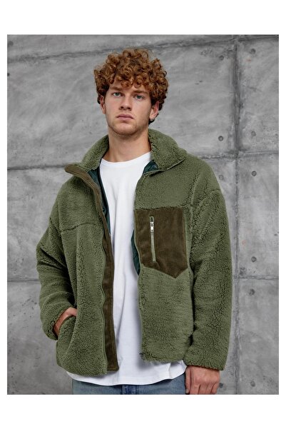 MATTİMODA Kadife Detaylı Astarlı Haki Peluş Mont