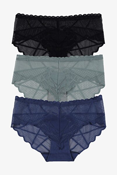 koza iç giyim Sevgililer Günü Temalı Kadın 3'lü Kalp Detaylı Dantelli Külot