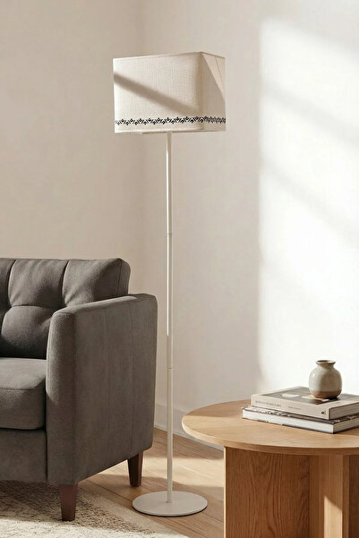 Marrien Corner Tulip Krem Metal Ayaklı Dikdörtgen Lambader - 145 cm Tek Ayakl...