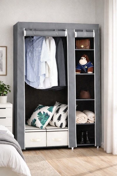 Teknor Tek Yandan Raflı Plastik Bez Dolap - Gri