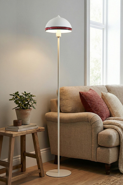 Marrien Luna Rug Tek Ayaklı Beyaz Modern Metal Lambader | Oturma Odası & Yata...