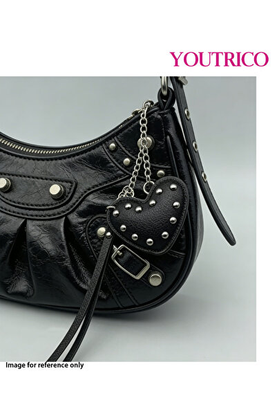 Youtrico سلسلة مفاتيح مصنوعة يدويًا على شكل قلب مرصع، مصنوعة من جلد البولي يو...