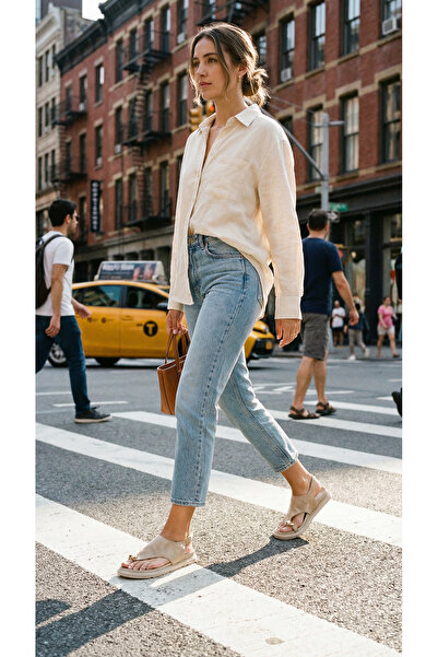 Ayakkabı Delisiyim Bej Rengi Yüzük Tokalı Kadın Sandalet – Süet, Hafif, Rahat...