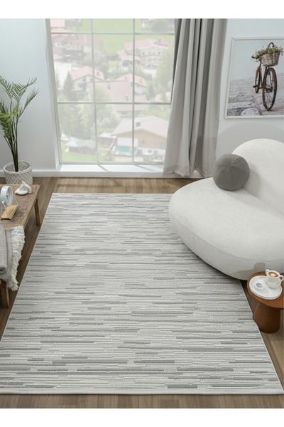 ECOSER Bukleli Yumuşak Peluş Post Shaggy Krem Gri Salon Halısı Yolluk Oturma ...