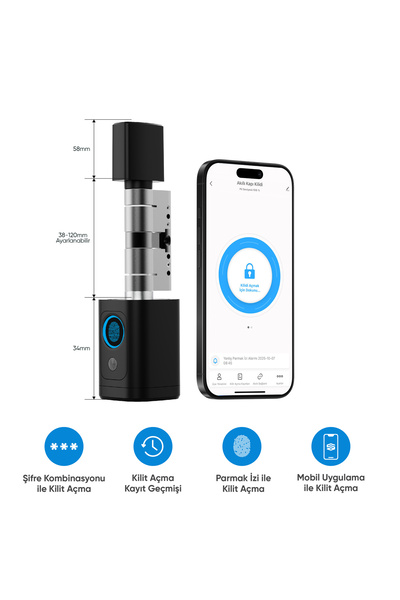 Şımart Akıllı Kapı Kilidi Parmak İzi, Şifre Kombinasyonu, Akıllı Kart, Fiziks...