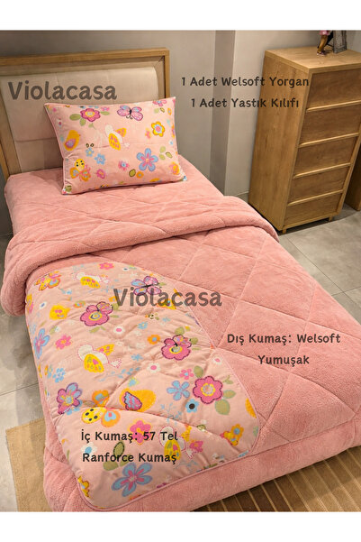 Violacasa Pătură Welsoft cu două fețe pentru o persoană, pudră de flori