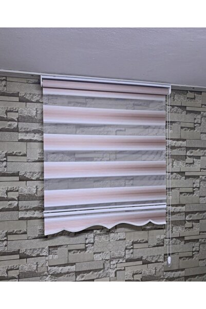 PERDECİNİZ Pembe Beyaz Geniş Plise Zebra Perde (etekli) ENX BOY