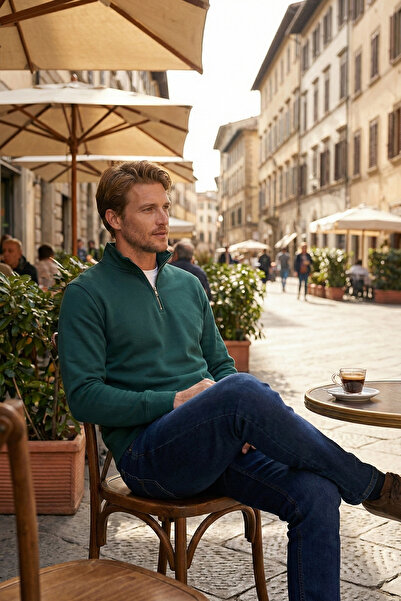 Buratti سويت شيرت رجالي من القطن بقصة عادية وياقة مستقيمة وسحاب نصف طول 59052592