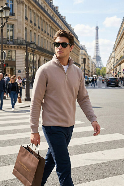 Buratti Cotton Regular Fit Half Zipper Stand Collar Sweat Men's Sweat 59052592