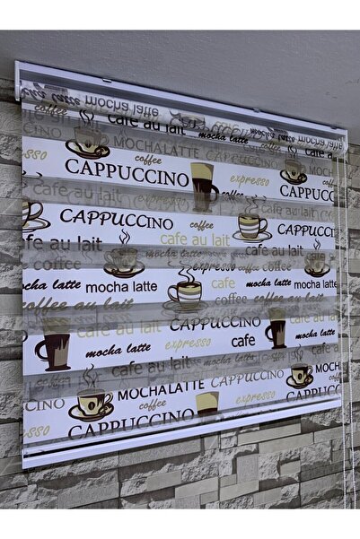 PERDECİNİZ Cappuccino Brown Printed Zebra Curtain (Straight Skirt) Enxboy