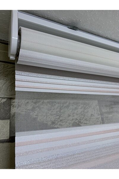 PERDECİNİZ Pudra Gümüş Simli Desenli Zebra Perde (düz) ENXBOY