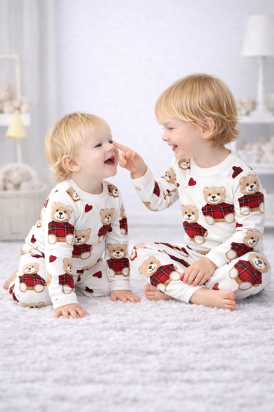 Drop Kids طقم بيجامة طويلة للأطفال الرضع بنمط دب منقوش