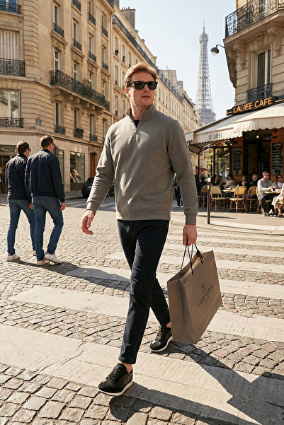 Buratti Cotton Regular Fit Half Zipper Stand Collar Sweat Men's Sweat 59052592