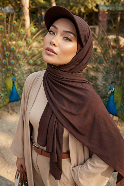 Aisha's Design Şal din bumbac pieptănat cu vizor, SS-1, maro