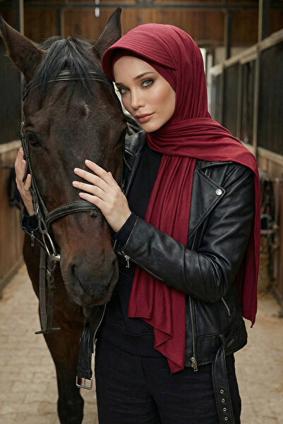 Aisha's Design Şal din bumbac pieptănat cu vizor, SS-1, roşu claret