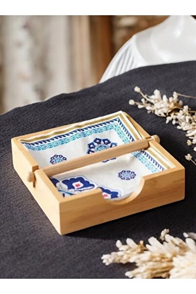 camp one Kamptek Ahşap Kare Bambu Dekor Peçetelik Mutfak Yemek Masası Peçetelik