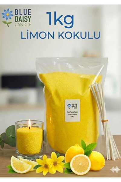 BlueDaisyCandle 1 Kg SARI renkli LİMON kokulu Inci Tozu Mum ( 25 Adet 20 Cm F...