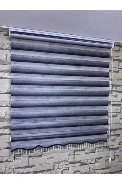 PERDECİNİZ Siyah Gri Geçişli Zebra Perde(etek Boncuklu) ENXBOY