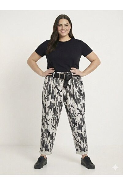 della moor Γυναικείο λευκό παντελόνι με ιταλικό σχέδιο καμουφλάζ, φαρδιά εφαρ...