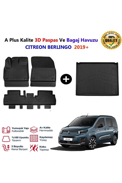 beyaztuning Citroen Berlingo 3D Paspas Havuzlu Ve Bagaj Havuzu seti 2019 Sonrası