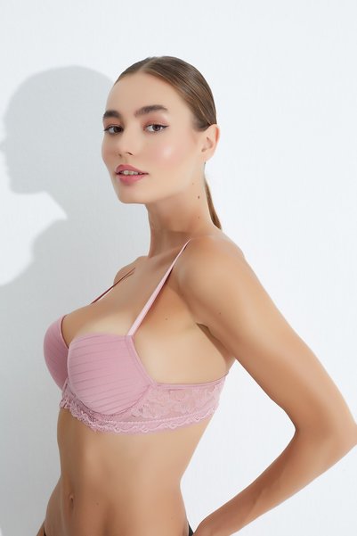 HANUW Sleeve Lace Striped Padded Bra