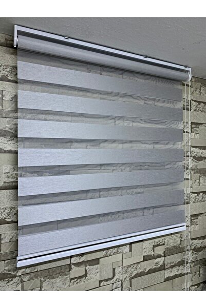 PERDECİNİZ Acık Gri Renk Zebra Perde (ETEK KISMI DÜZ) ENXBOY