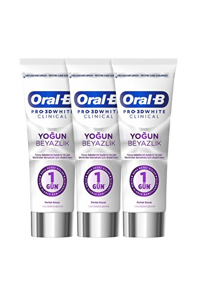 Oral-B  Pro 3D White Clinical Yoğun Beyazlık Parlak Beyaz Diş Macunu 75 ml x 3