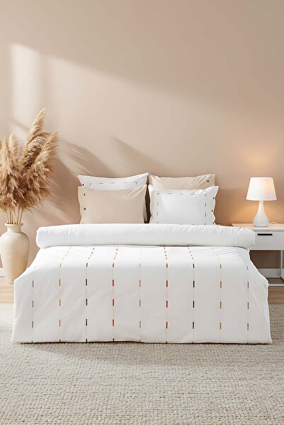 Rivaİstanbul Комплект завивки Victoria Cream с двойна бродерия, 100% памук, 6...