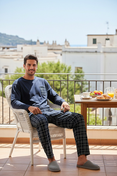 Buratti Pánská pyžamová souprava – 100% bavlna, kostkovaná, kapsy a elastický...