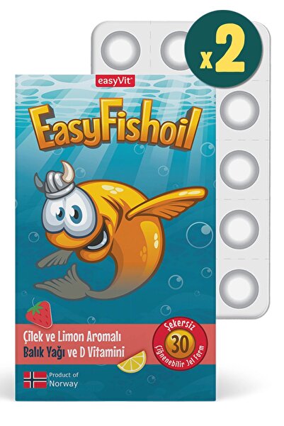 Easy Fishoil Çocuk Çilek Ve Limon Aromalı 30 Çiğneme Tableti 2 Adet