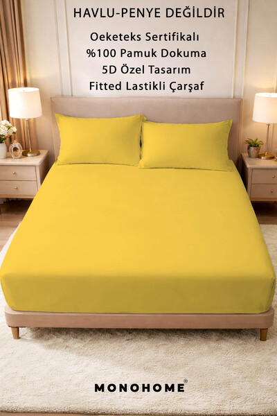 MonoHome Žuta 57 Konac 100% pamuk Oeko-tex® Čaršav sa lastišem (Napravljeno o...