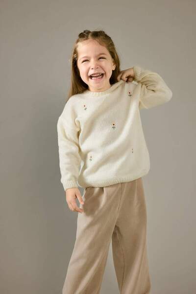 DeFacto Pulover tricotat cu flori pentru fetiță guler rotund F2632A525WN