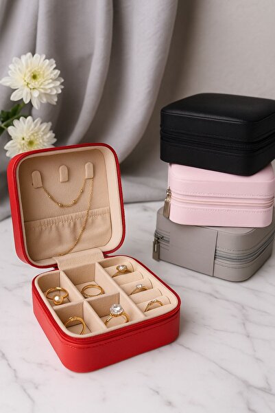 Ecrou Double Compartment Travel Type Jewelry Box Red