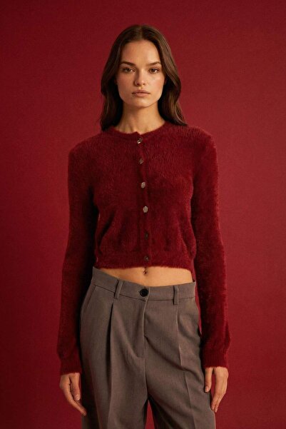 DeFacto Regular Fit Crew Neck Buttoned Knitwear Claret Red Cardigan E2428Ax24Wn
