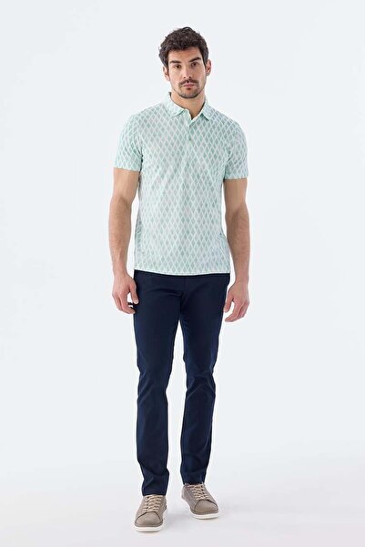 Jakamen М'ятна футболка з коміром-поло та принтом Slim Fit