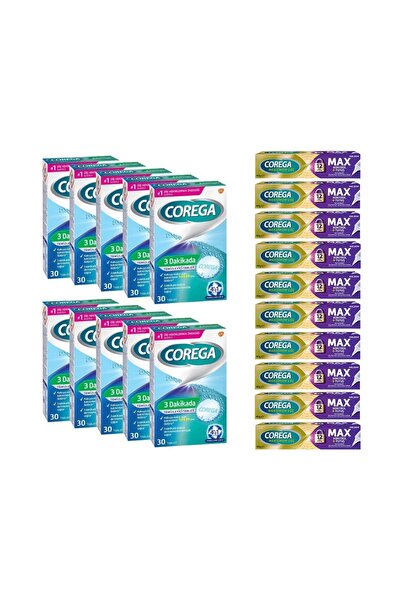 Corega x10 3 Dakikada Diş Protezi Temizleyici 30 Tablet + x10 Max Kontrol + T...