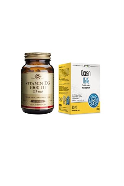 Solgar D3 Vitamini 1000 Iu 100 Kapsül + Ocean D3 K2 Vitamini Damla 20 Ml
